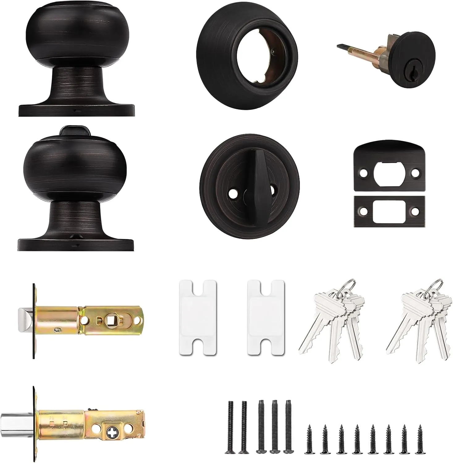 Probrico Keyed Alike Round Ball Entry Door Knob and Single Cylinder Deadbolt Set, Oil-Rubbed Bronze, 1Pack
