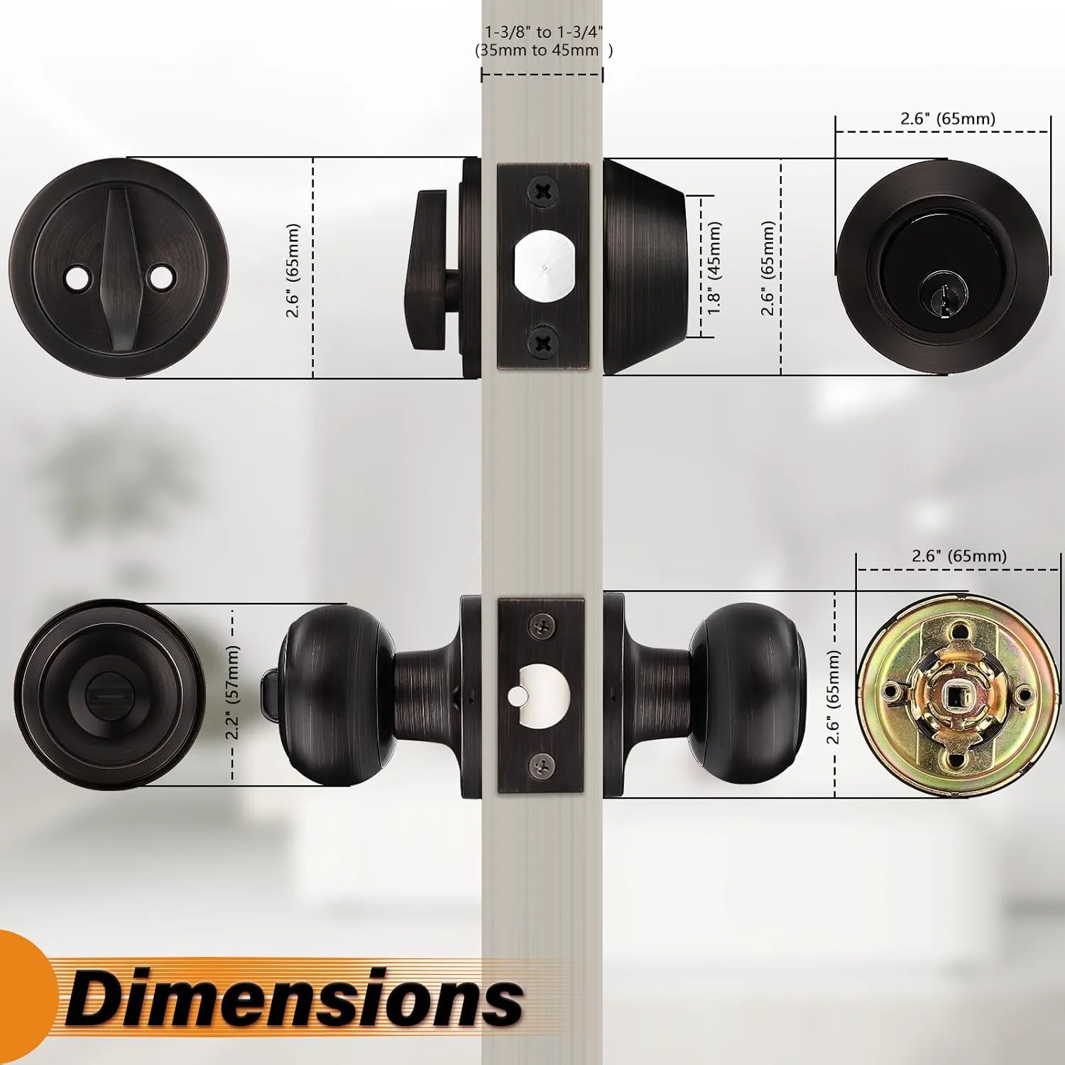 Probrico Keyed Alike Round Ball Entry Door Knob and Single Cylinder Deadbolt Set, Oil-Rubbed Bronze, 1Pack