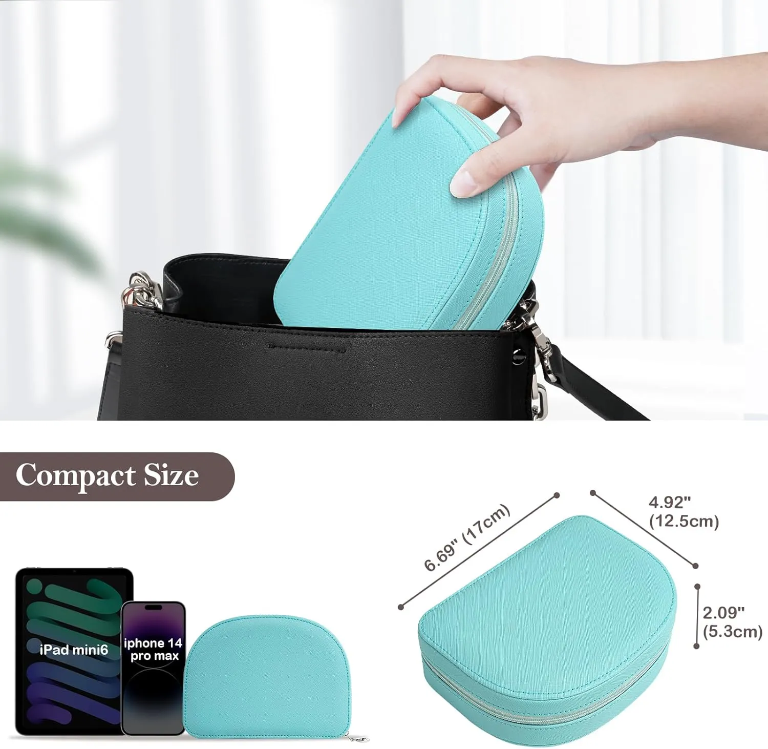 ProCase Travel Size Jewelry Box, Small Portable Seashell-Shaped Jewelry Case, 2 Layer Mini Jewelry Organizer in PU Leather for Women -Blue