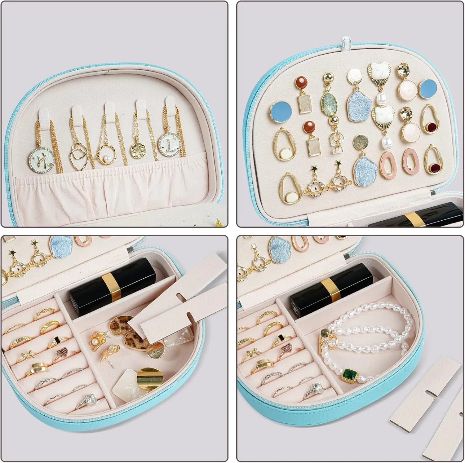 ProCase Travel Size Jewelry Box, Small Portable Seashell-Shaped Jewelry Case, 2 Layer Mini Jewelry Organizer in PU Leather for Women -Blue