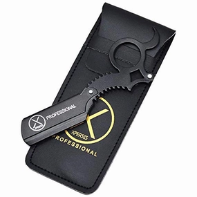 Professional Finger Insert Handle Barber Straight Edge Shaving Razor Black (Dragon)