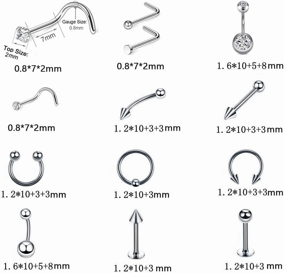Professional Piercing Kit Stainless Steel Body Piercing Jewelry Tongue Tragus Cartilage Eyebrow Nose Ring Lip Piercing Needles Body Jewelry 16G