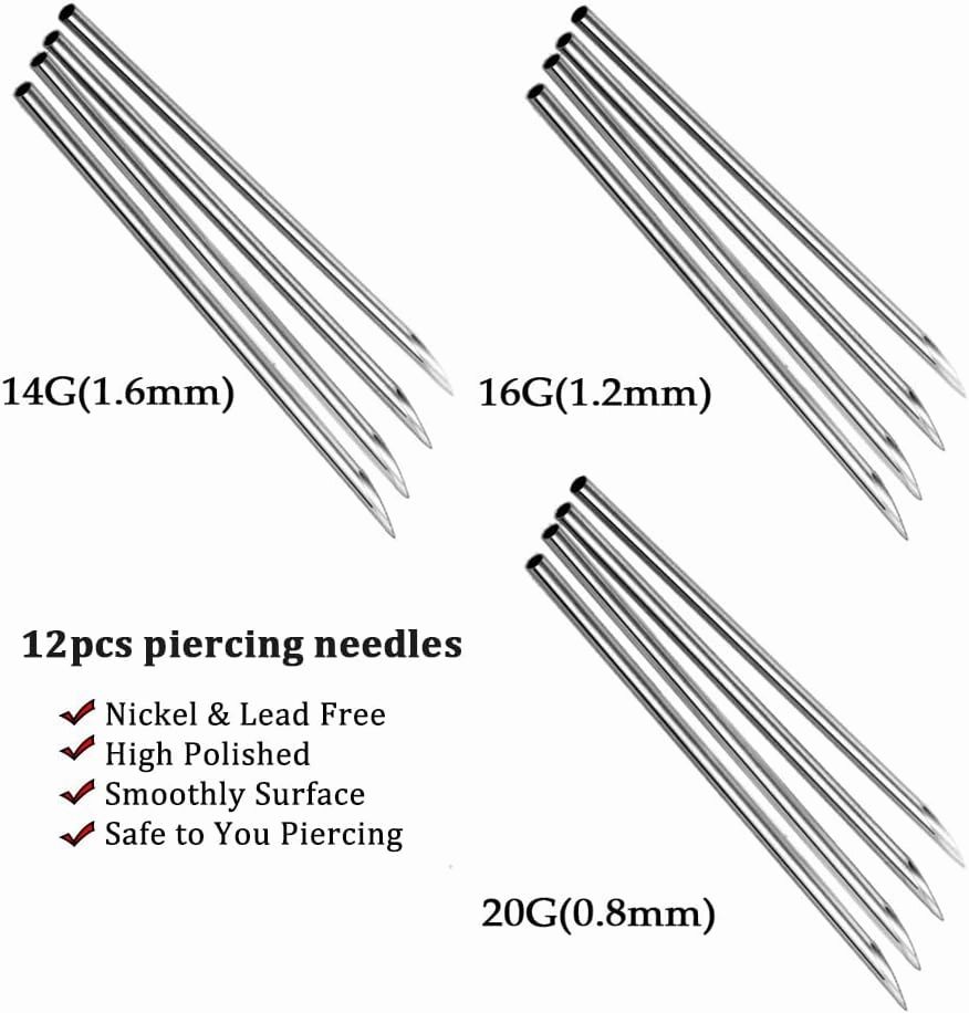 Professional Piercing Kit Stainless Steel Body Piercing Jewelry Tongue Tragus Cartilage Eyebrow Nose Ring Lip Piercing Needles Body Jewelry 16G