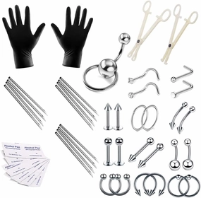 Professional Piercing Kit Stainless Steel Body Piercing Jewelry Tongue Tragus Cartilage Eyebrow Nose Ring Lip Piercing Needles Body Jewelry 16G