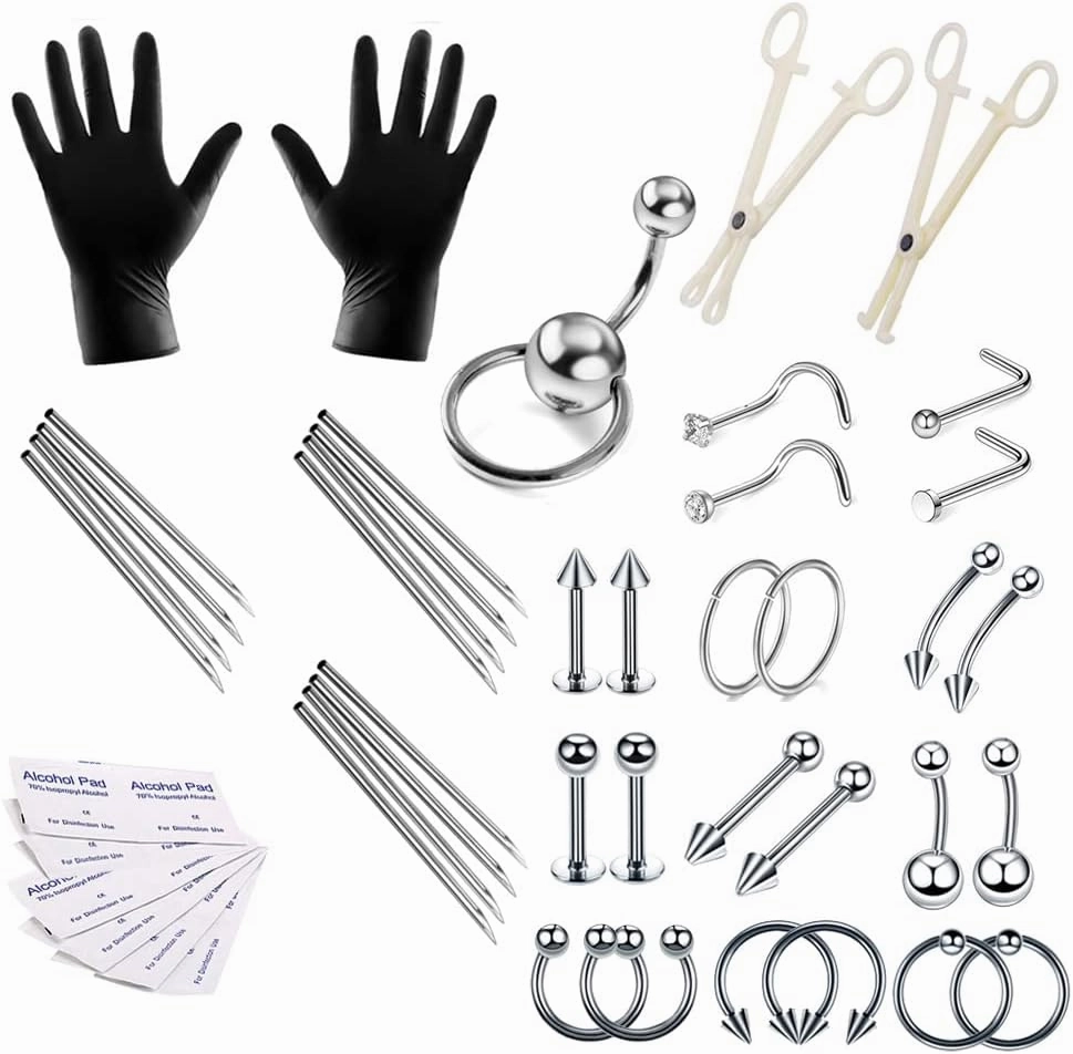 Professional Piercing Kit Stainless Steel Body Piercing Jewelry Tongue Tragus Cartilage Eyebrow Nose Ring Lip Piercing Needles Body Jewelry 16G