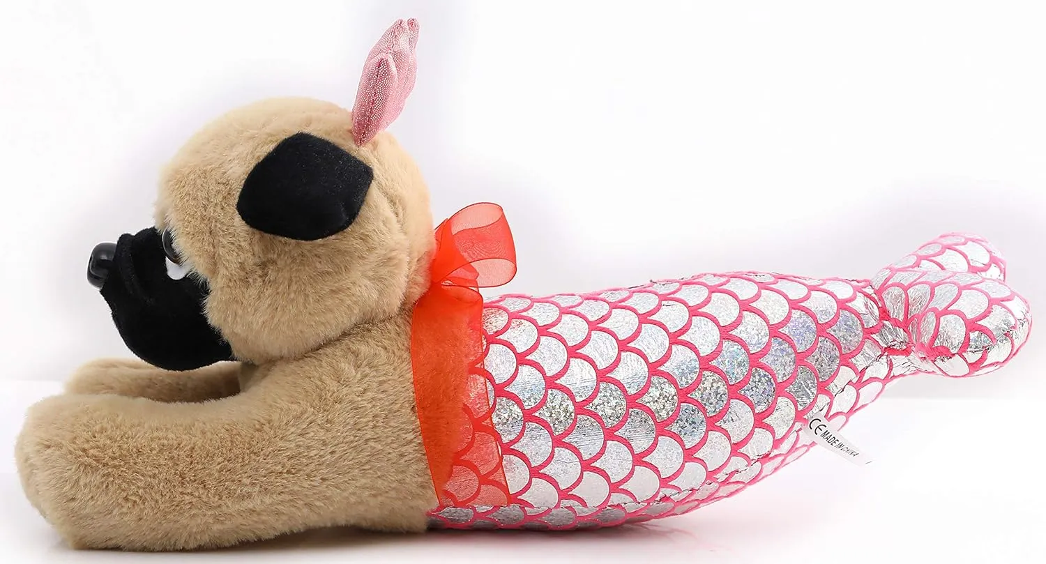 Pug-Mermaid Stuffed Animal Pug Dog Wearing Mermaid Costume Plushies Dog Dressed as Flash Mermaid Funny Plush Toys for Kids Stuffed Puppy Animals Gift for Lover 13 Inch