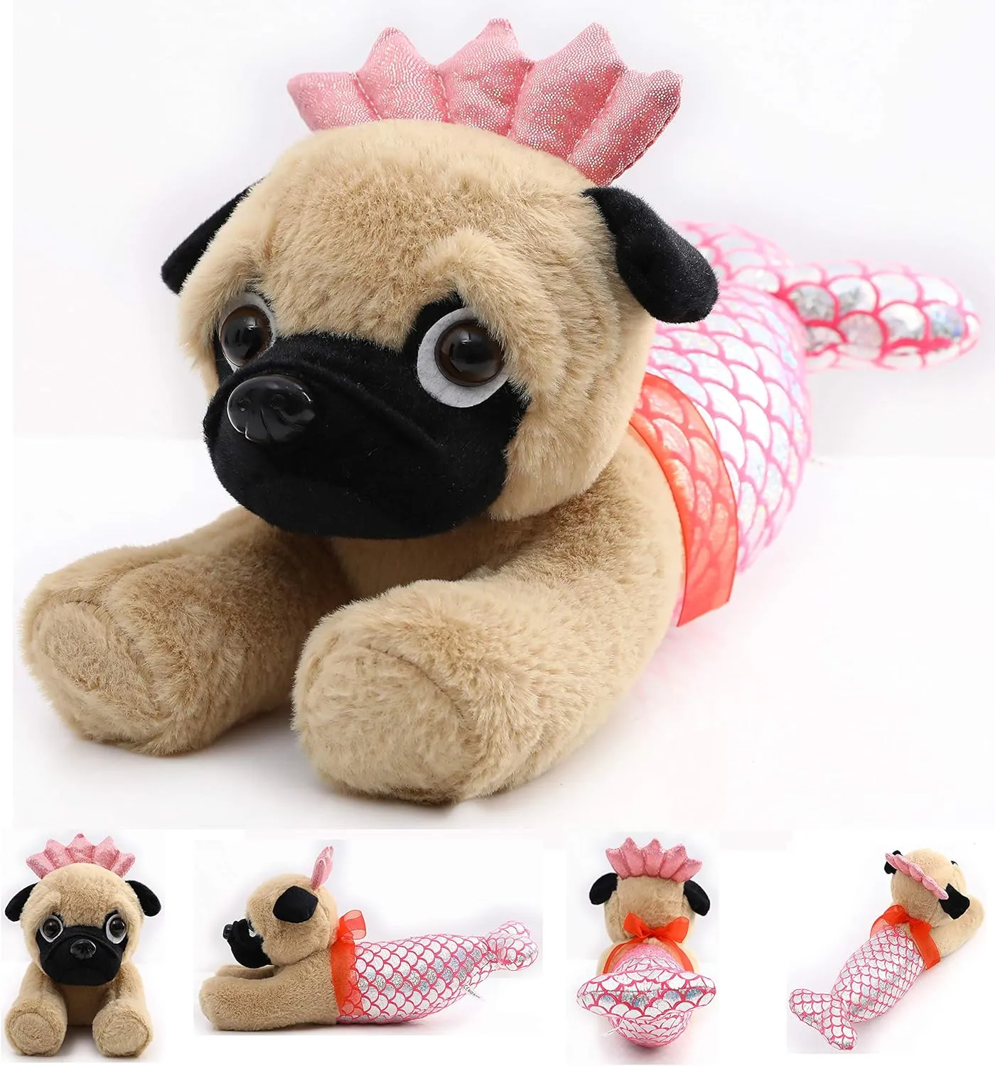 Pug-Mermaid Stuffed Animal Pug Dog Wearing Mermaid Costume Plushies Dog Dressed as Flash Mermaid Funny Plush Toys for Kids Stuffed Puppy Animals Gift for Lover 13 Inch