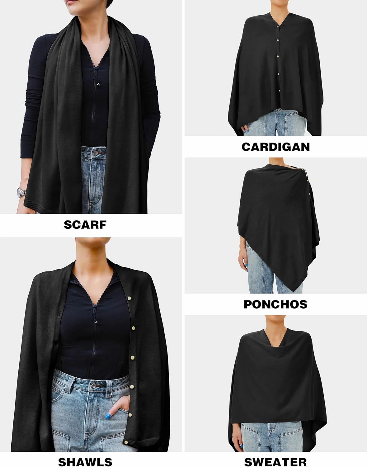 PULI Women's Versatile Knitted Shawls Scarf Poncho Sweater with Buttons Lightweight Spring Summer Fall Wraps