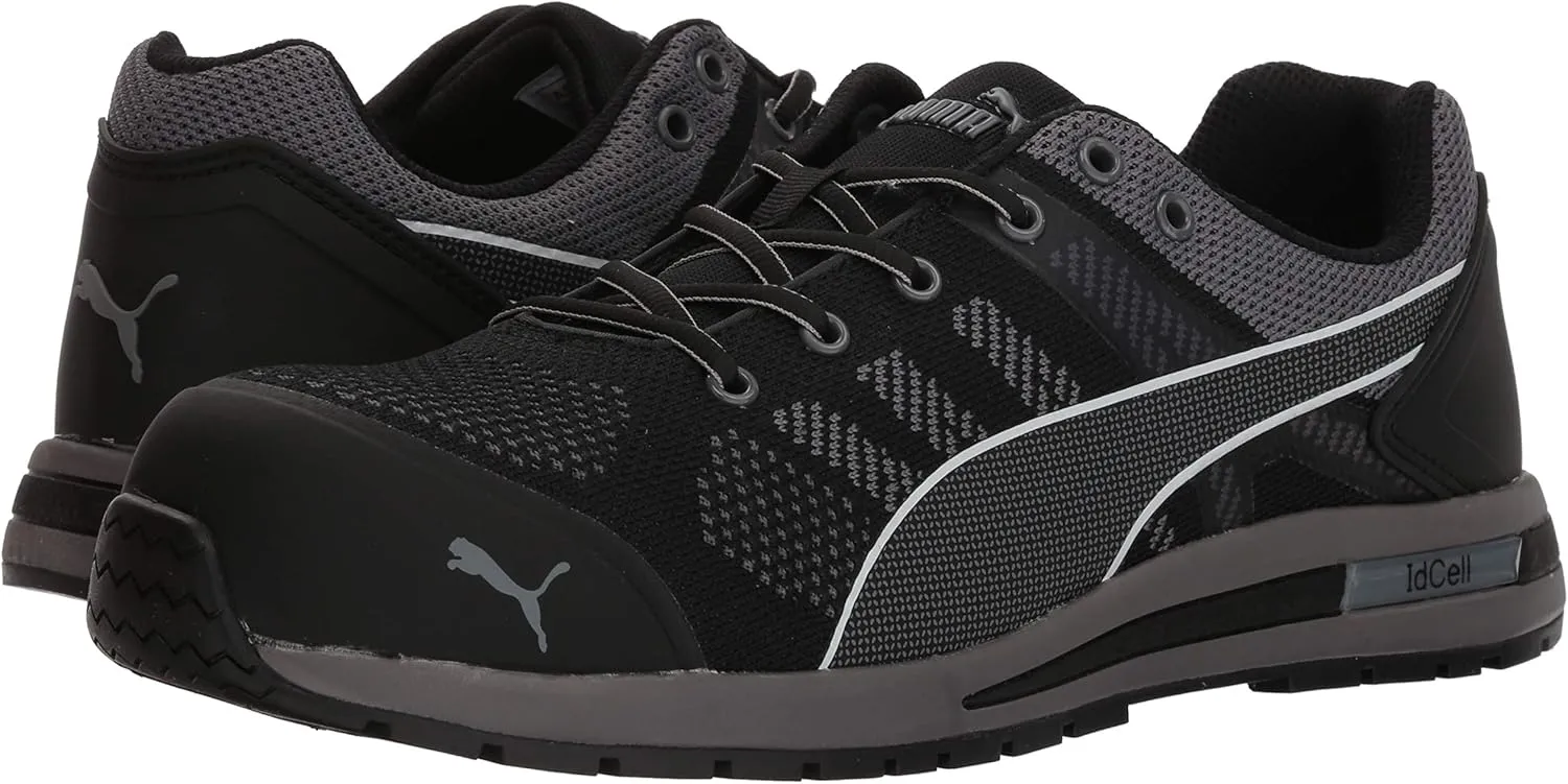 PUMA Safety Elevate Knit Black Low ASTM SD Work Shoes Safety Toe Metal Free Fiberglass Toe Cap Slip Resistant Men