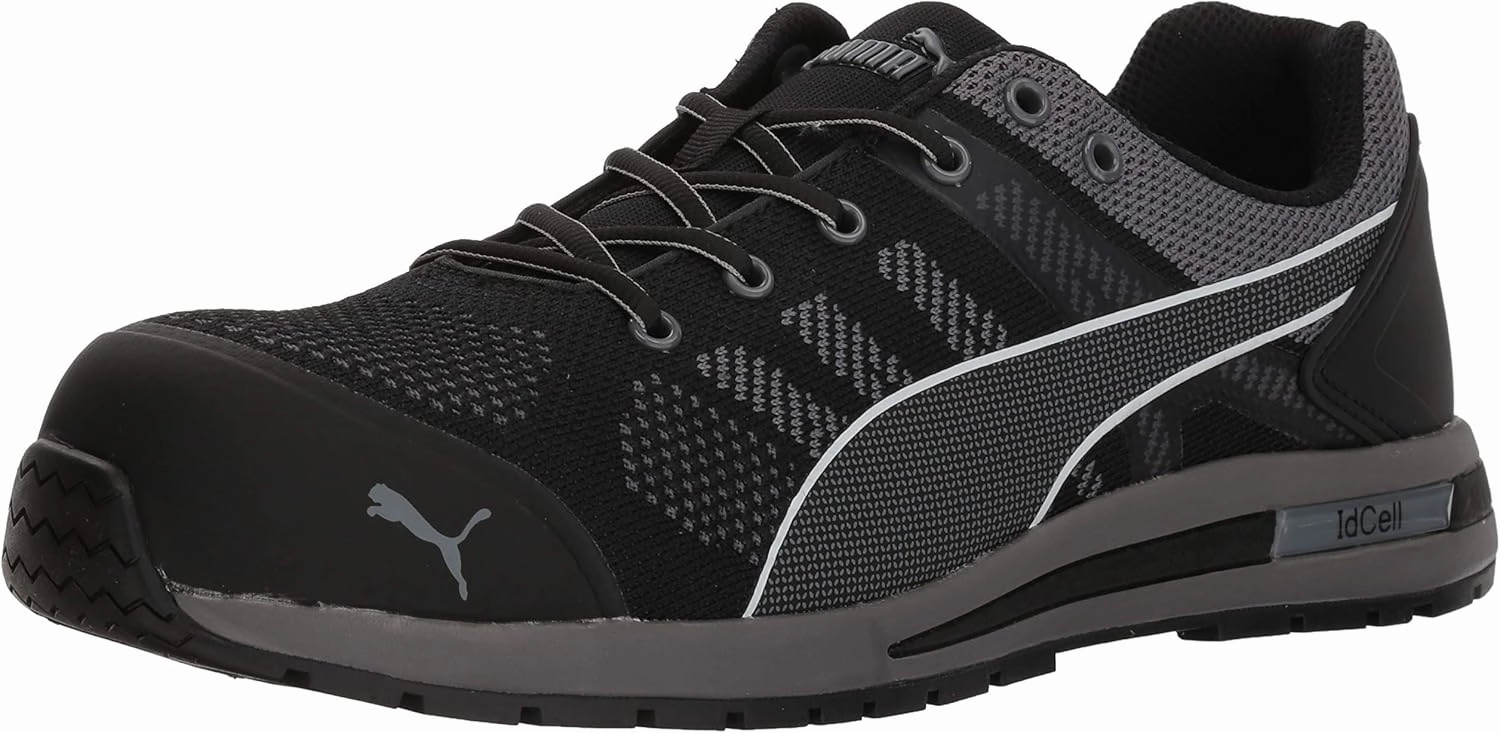PUMA Safety Elevate Knit Black Low ASTM SD Work Shoes Safety Toe Metal Free Fiberglass Toe Cap Slip Resistant Men