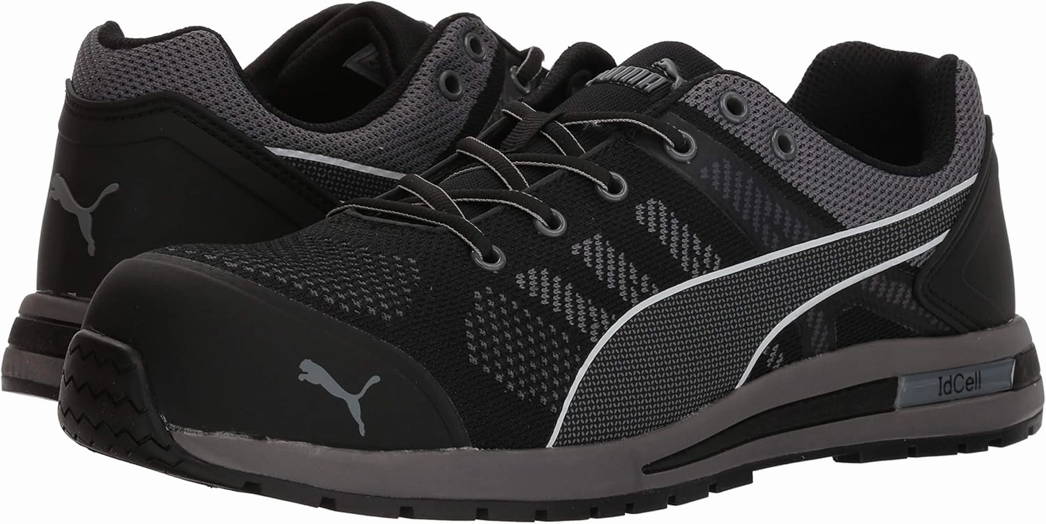 PUMA Safety Elevate Knit Black Low ASTM SD Work Shoes Safety Toe Metal Free Fiberglass Toe Cap Slip Resistant Men