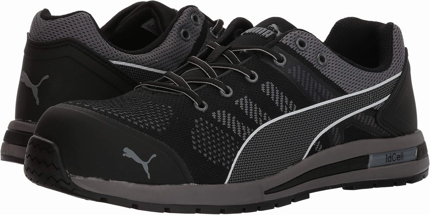 PUMA Safety Elevate Knit Black Low ASTM SD Work Shoes Safety Toe Metal Free Fiberglass Toe Cap Slip Resistant Men