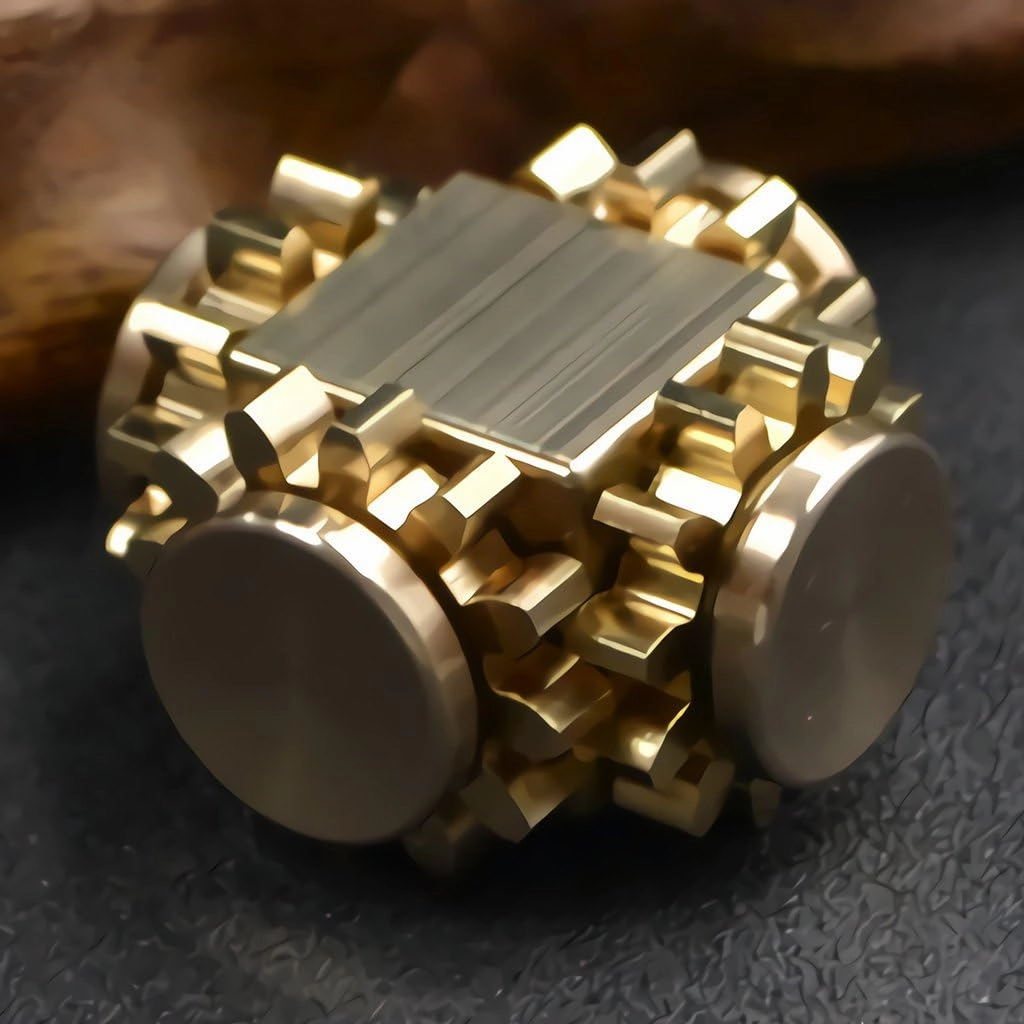 Pure Brass Fidget Cube Fidget Spinner Gears Linkage Fidget Toy Hand Spinner Metal DIY EDC Focus Meditation Break Bad Habits ADHD (Brass)