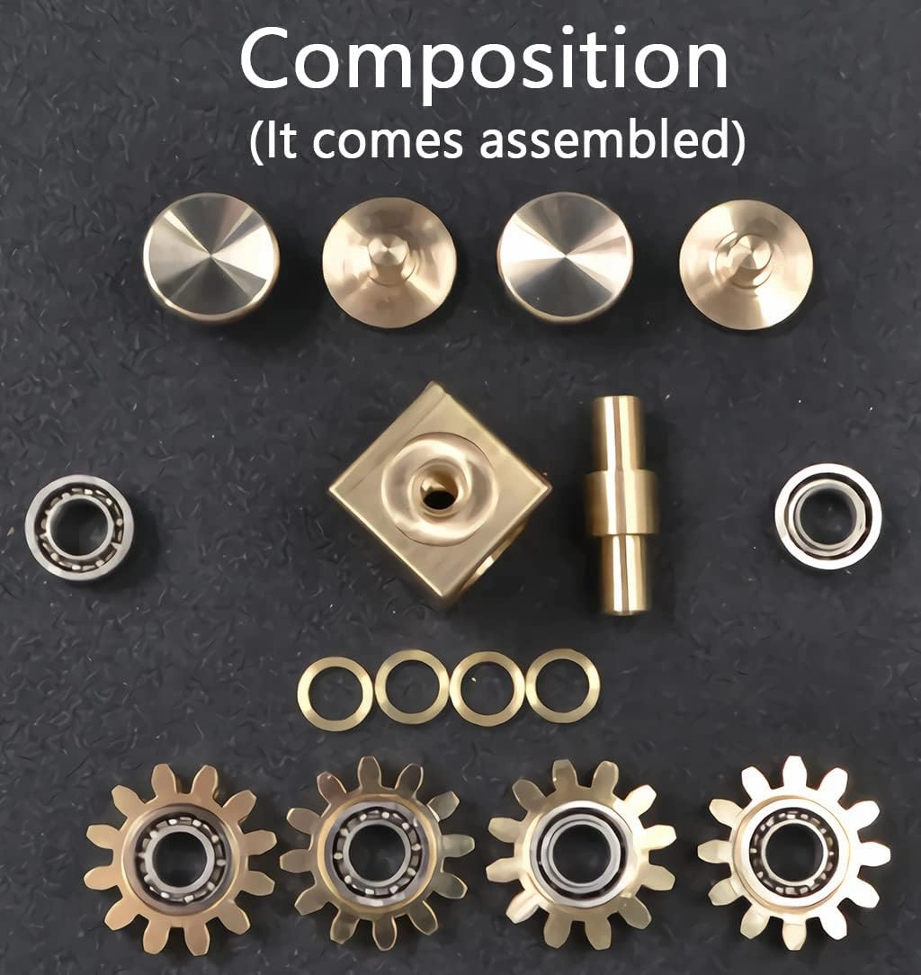 Pure Brass Fidget Cube Fidget Spinner Gears Linkage Fidget Toy Hand Spinner Metal DIY EDC Focus Meditation Break Bad Habits ADHD (Brass)