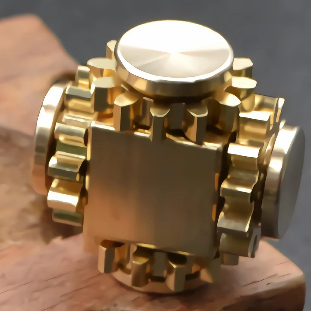 Pure Brass Fidget Cube Fidget Spinner Gears Linkage Fidget Toy Hand Spinner Metal DIY EDC Focus Meditation Break Bad Habits ADHD (Brass)