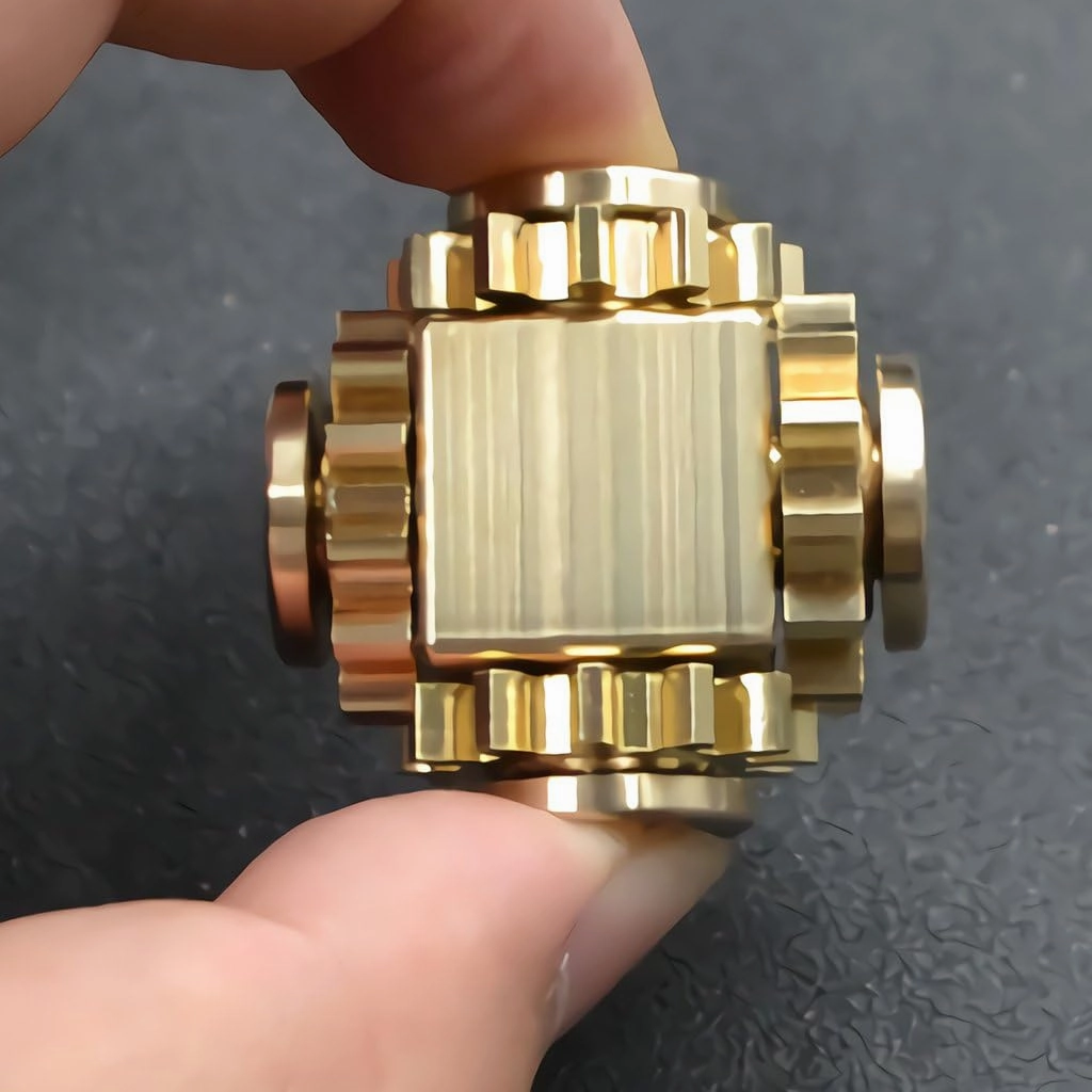 Pure Brass Fidget Cube Fidget Spinner Gears Linkage Fidget Toy Hand Spinner Metal DIY EDC Focus Meditation Break Bad Habits ADHD (Brass)