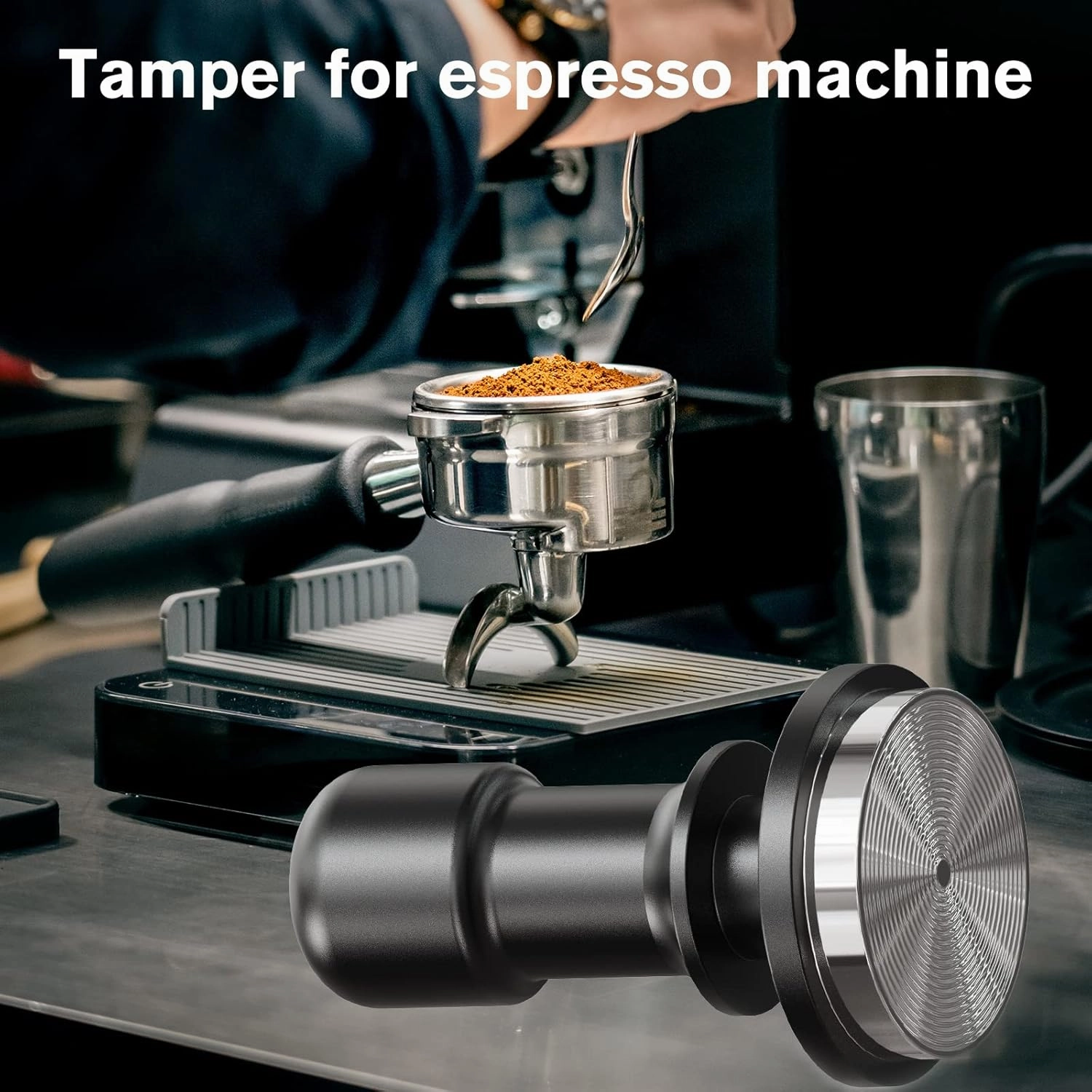 PUSEE 53mm Espresso Tamper, Premium Calibrated 30lb Spring Loaded Stainless Steel Ground Tamper for Barista Home Coffee Accessories Upgrade 3.0