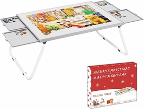Puzzle Table 1500 Pieces,Jigsaw Puzzle Table Metal with Drawers,Puzzle Board with Legs,Grey and White Color,Puzzle Tables for Adults,Jigsaw Puzzle Board with Drawers