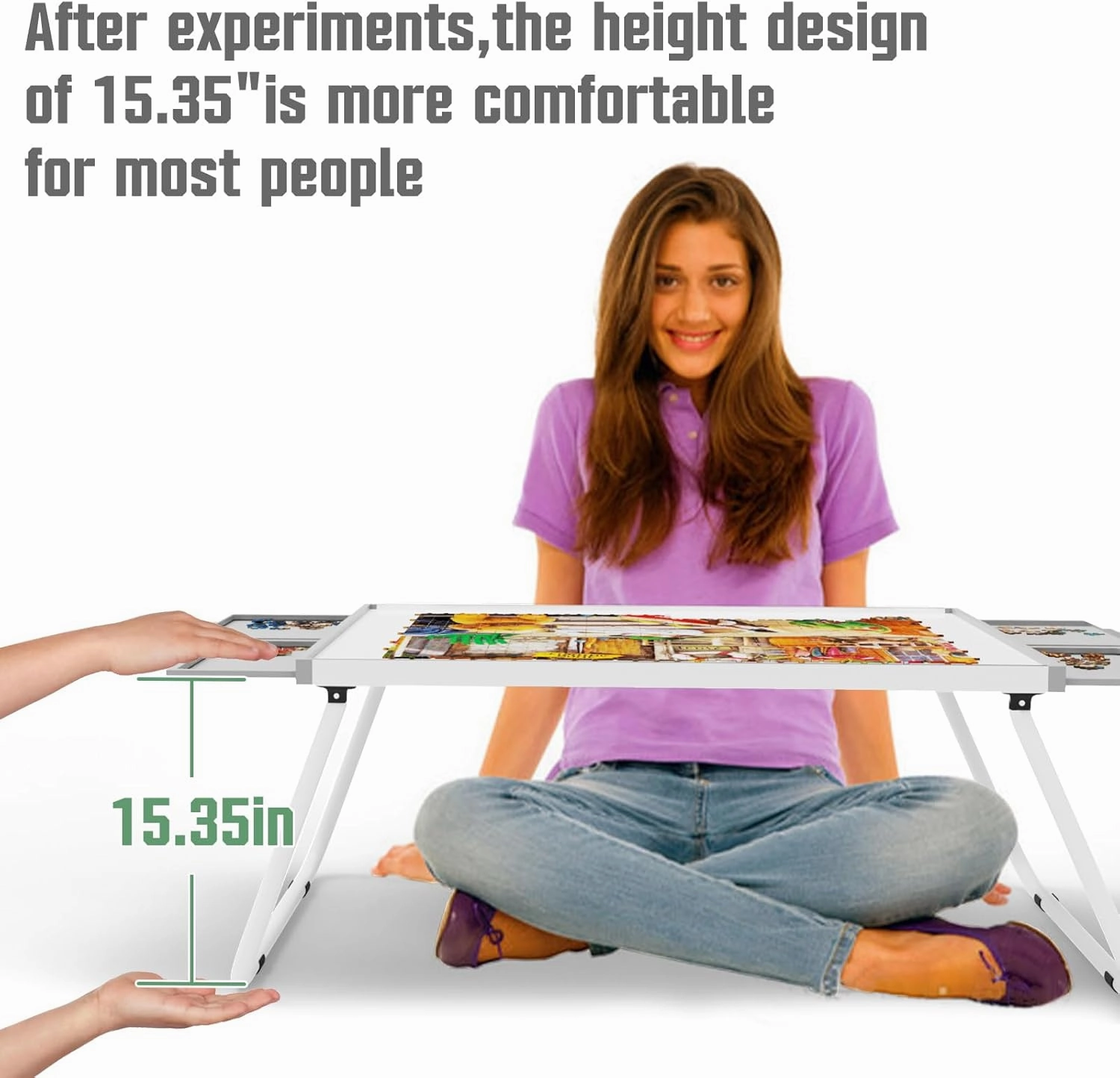 Puzzle Table 1500 Pieces,Jigsaw Puzzle Table Metal with Drawers,Puzzle Board with Legs,Grey and White Color,Puzzle Tables for Adults,Jigsaw Puzzle Board with Drawers