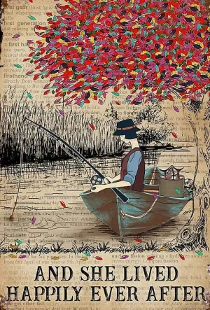 Puzzles 520 Pcs Funny Dictionary Vintage Fishing Girl Lived Happily Makes A Gift for Thick Sturdy Party Games Props Gift for Women Men 20.5x15 Inch