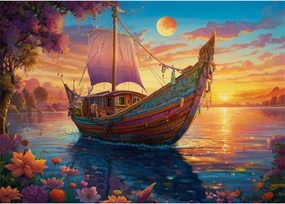 Puzzles for Adults 1000 Pieces Fishing Boat Golden Sunset Scenery Wooden Puzzle Games Gift for Women Men 29.5x19.7 Inch
