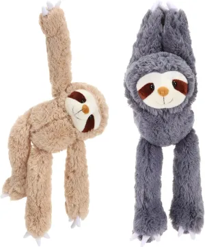 Queekay 2 Packs Sloth Stuffed Animal Hanging 18 Inch Three Toed Sloth Plush Toy with Hook and Loop Hands for Teens Adults Gifts Decors(Dark Gray, Light Brown)