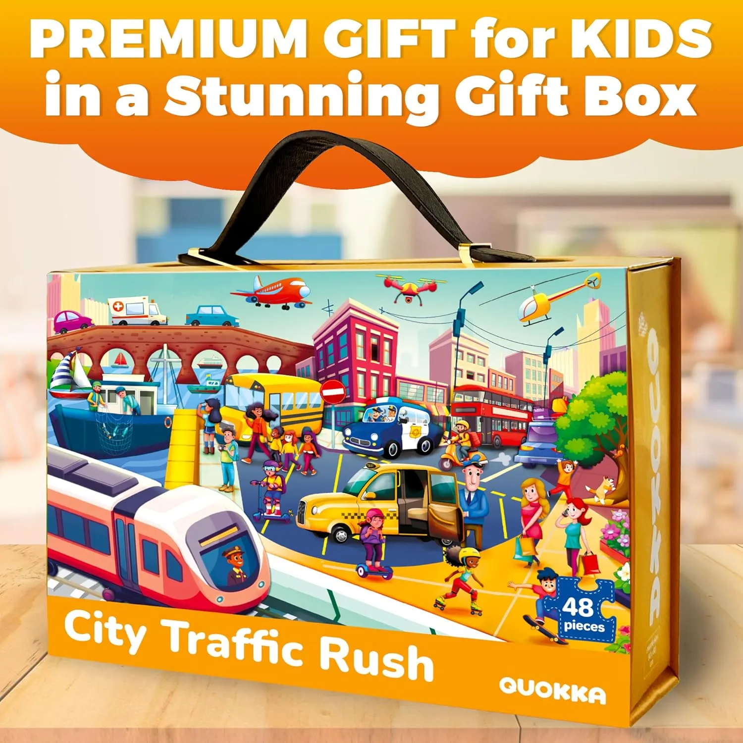 QUOKKA Giant Floor Puzzle for Kids Ages 4-6 – 2x3 Feet Extra-Thick 48 Pieces Toddler Puzzle Ages 3-5 – City Cars Educational Activity for Boys Girls – Premium Box with Sturdy Handle & Magnetic Closure