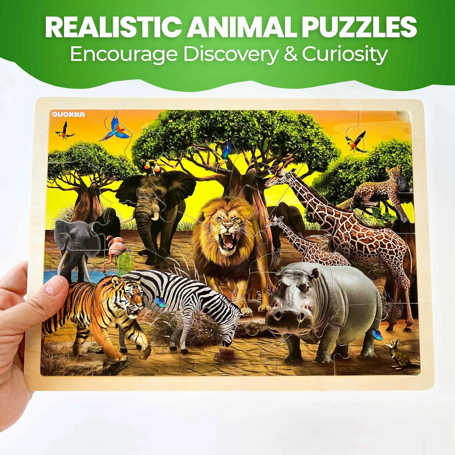 QUOKKA 4SET Puzzles for Kids Ages 4-6 - 48 Pcs Wooden Toddler Realistic Montessori Puzzles Ages 3-5 - Wild Animals Africa Ocean Farm Learning Games for Boys and Girls 4-8 Year Olds