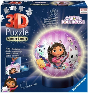 Ravensburger - Illuminated 3D Ball Puzzle - Gabby's Dollhouse - Ages 6  - 72 Numbered Pieces to Assemble Without Glue - Light Base Included - 11575