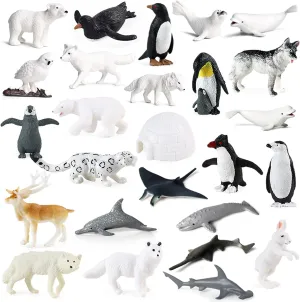 RCOMG 26pcs Arctic Animal Figurines - Realistic Polar Animal Figures with Polar Bear, Caribou, Penguin & Arctic Wolf - Great for Easter Egg, Gifts & School Projects