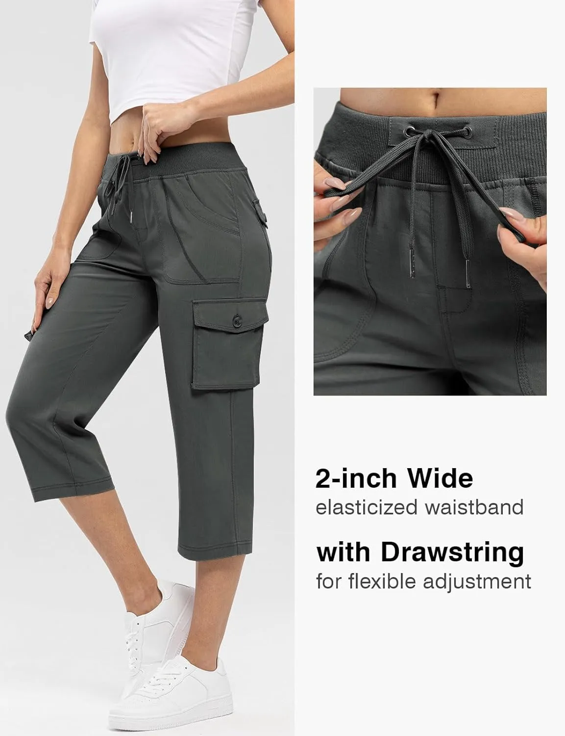 Rdruko Women's Cargo Capris Pants Lightweight Quick Dry Hiking Summer Casual Travel Pants with Pockets