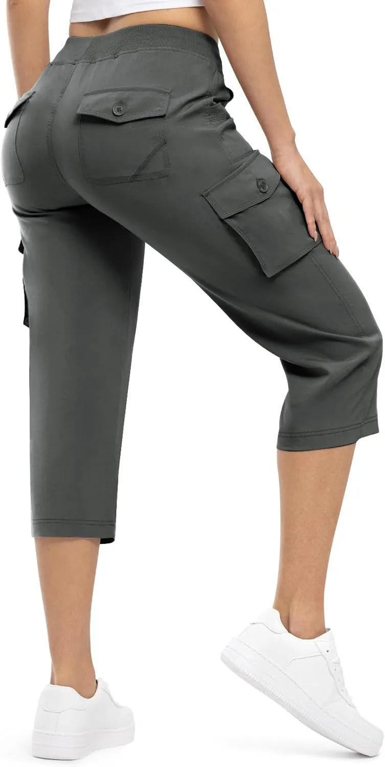 Rdruko Women's Cargo Capris Pants Lightweight Quick Dry Hiking Summer Casual Travel Pants with Pockets