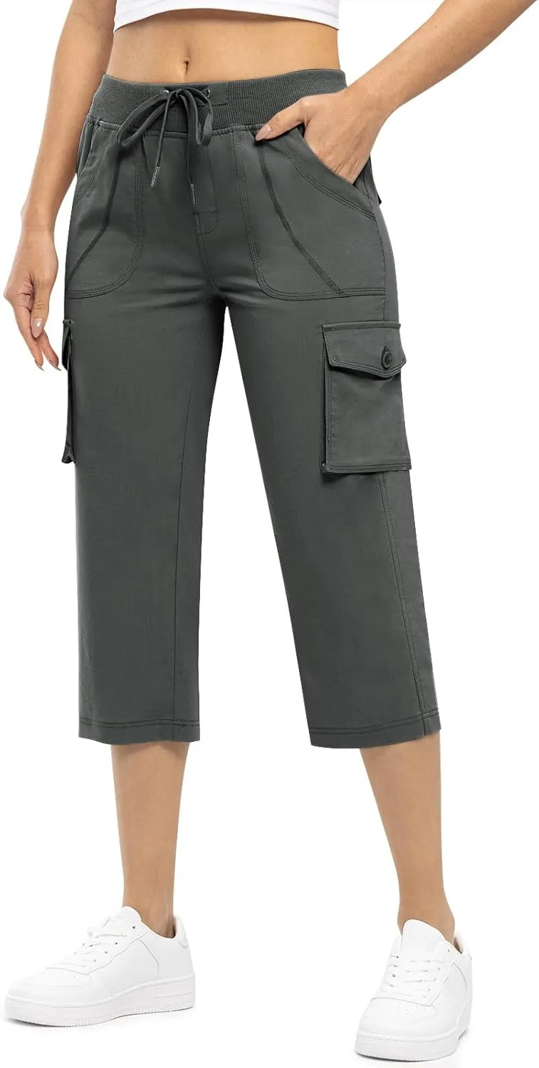 Rdruko Women's Cargo Capris Pants Lightweight Quick Dry Hiking Summer Casual Travel Pants with Pockets