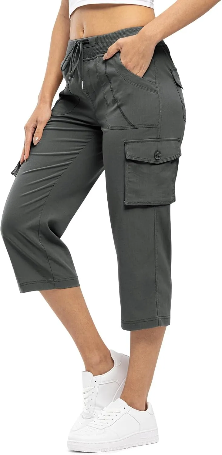 Rdruko Women's Cargo Capris Pants Lightweight Quick Dry Hiking Summer Casual Travel Pants with Pockets