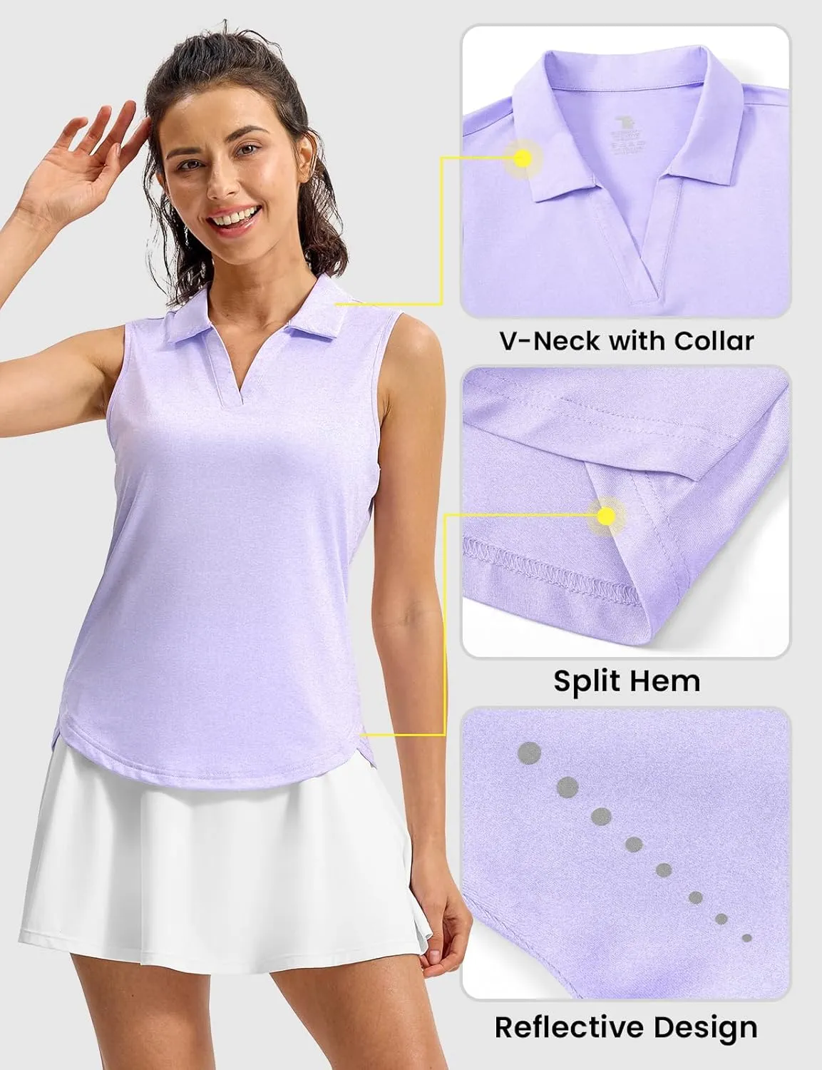 Rdruko Women's Sleeveless Golf Polo Shirts V-Neck Collared Tennis Quick Dry UPF 50  Lightweight Athletic Tank Tops