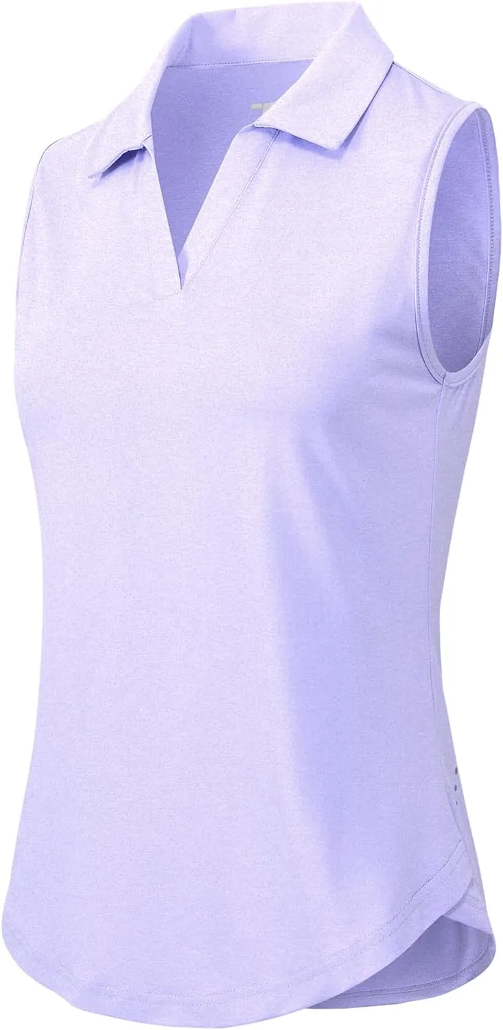 Rdruko Women's Sleeveless Golf Polo Shirts V-Neck Collared Tennis Quick Dry UPF 50  Lightweight Athletic Tank Tops