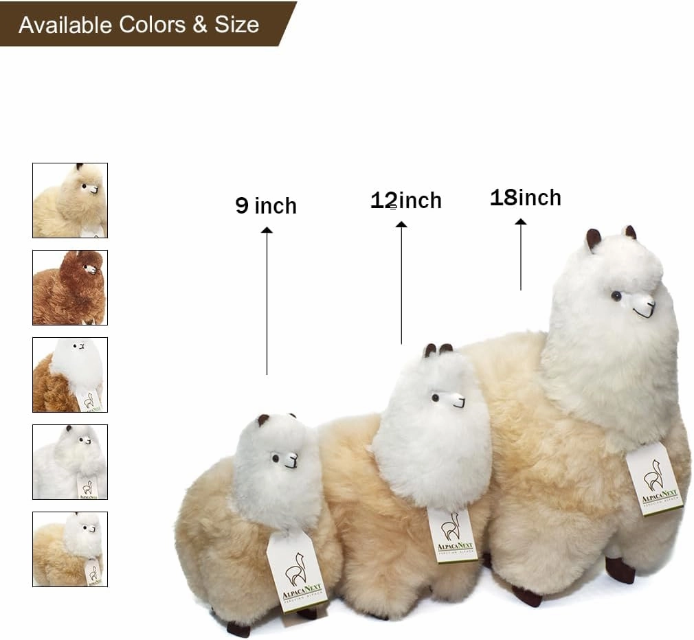 Real Alpaka Natural Fur Toy – 9 inch. Soft and Cuddly Handcrafted Llama Stuffed Animal. (9 inches, Beige & White)
