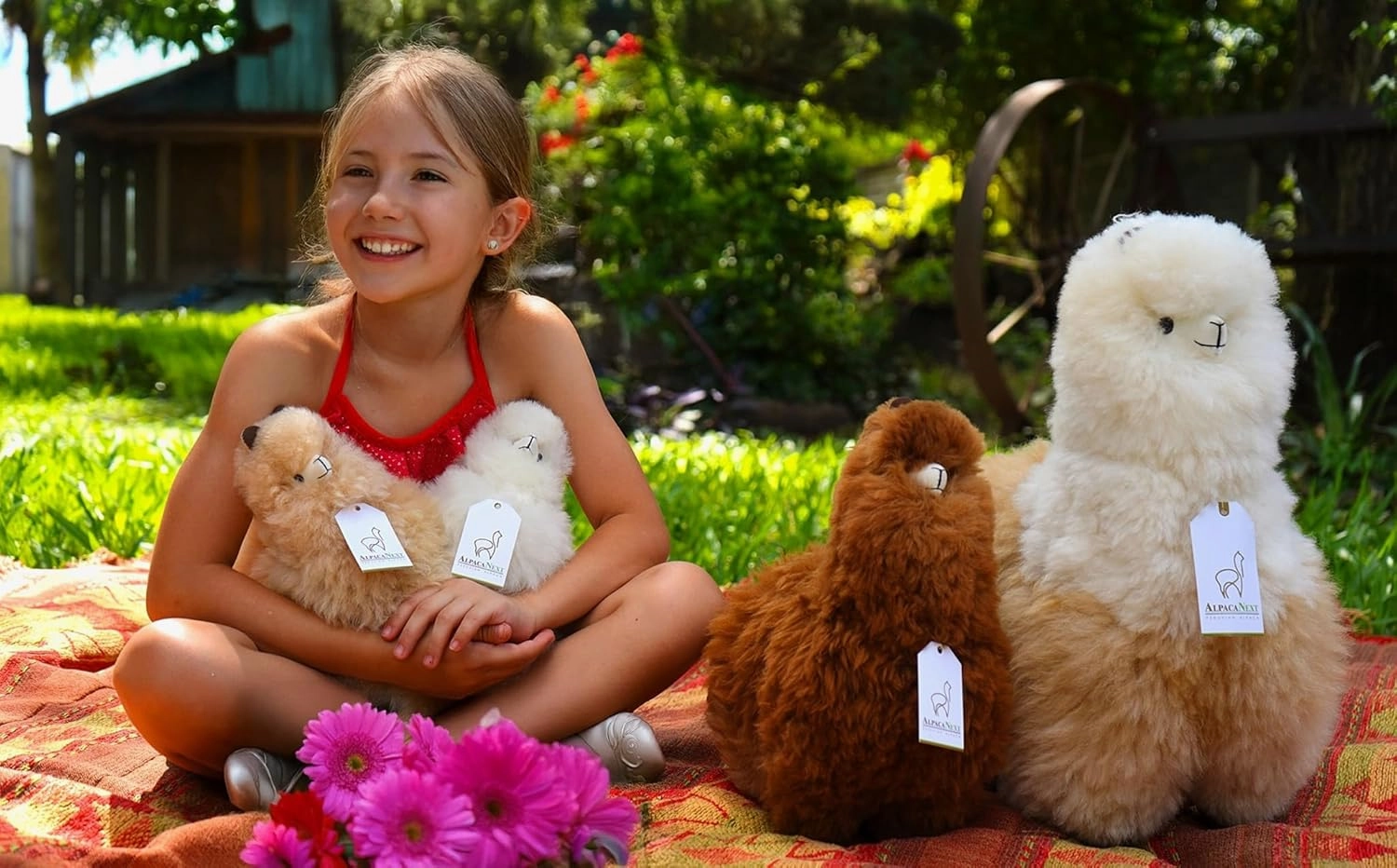 Real Alpaka Natural Fur Toy – 9 inch. Soft and Cuddly Handcrafted Llama Stuffed Animal. (9 inches, Beige & White)