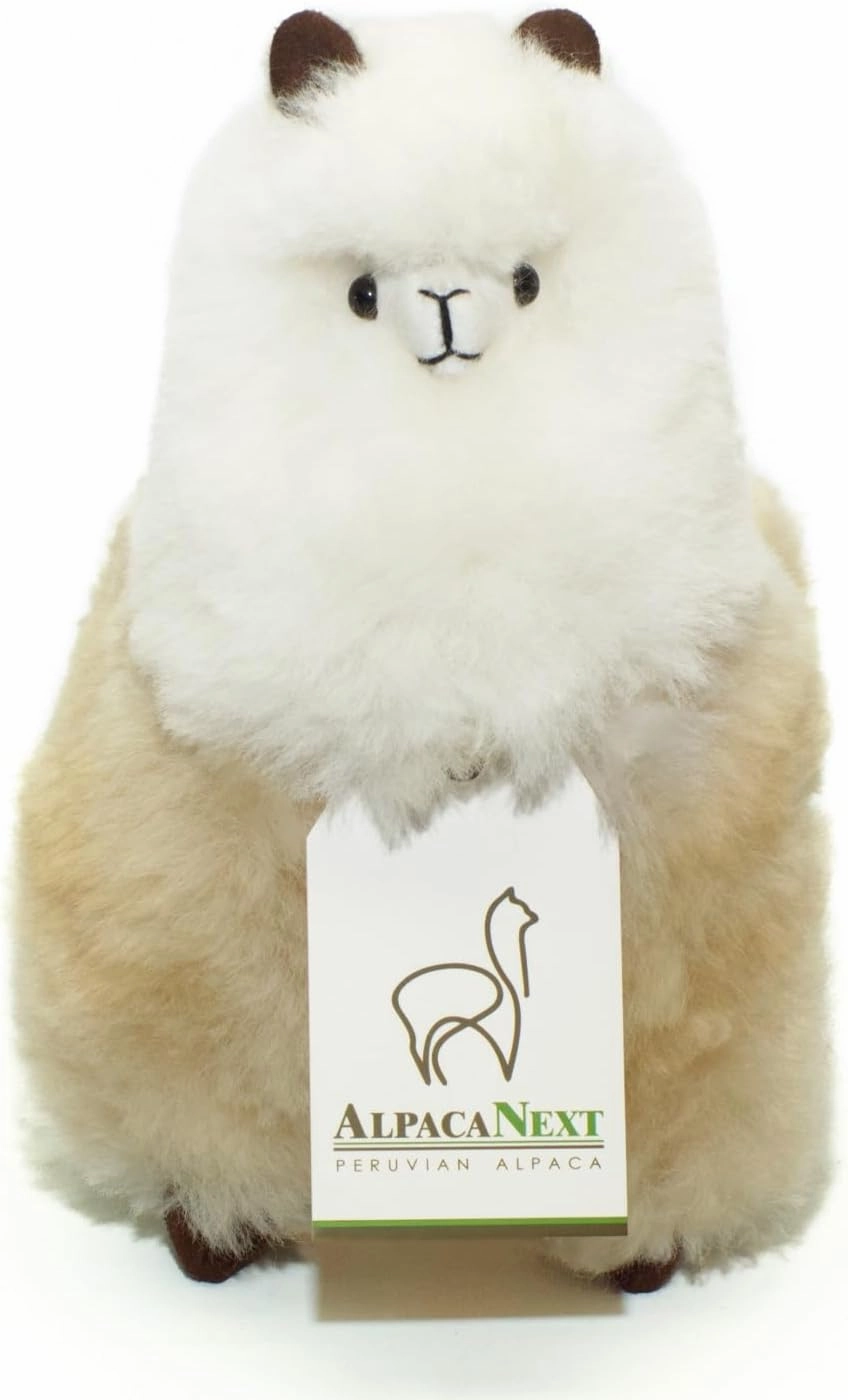 Real Alpaka Natural Fur Toy – 9 inch. Soft and Cuddly Handcrafted Llama Stuffed Animal. (9 inches, Beige & White)