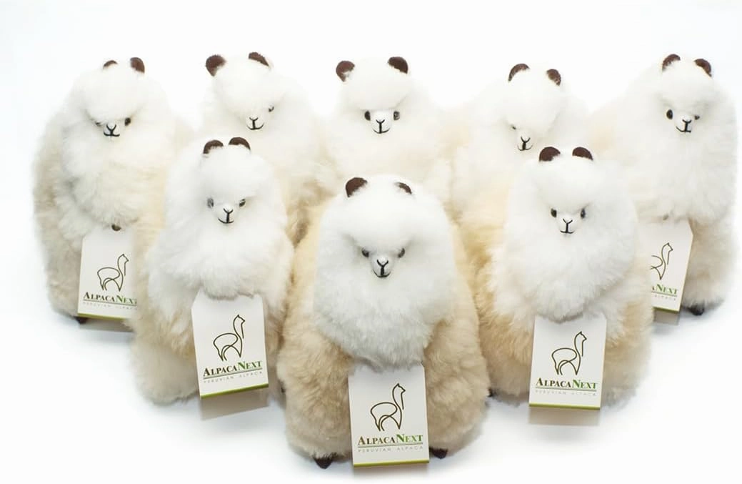 Real Alpaka Natural Fur Toy – 9 inch. Soft and Cuddly Handcrafted Llama Stuffed Animal. (9 inches, Beige & White)