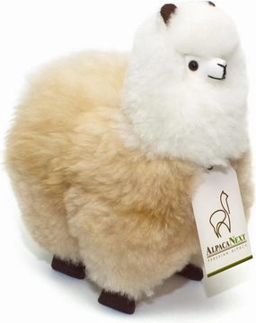Real Alpaka Natural Fur Toy – 9 inch. Soft and Cuddly Handcrafted Llama Stuffed Animal. (9 inches, Beige & White)