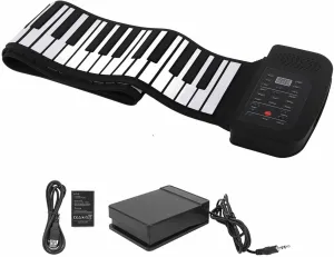 Rechargeable 88 Key Roll Up Piano, Portable Silicone Keyboard with Premium Speakers, Hand Roll Piano Mat for Kids & Adults (88 keys in English)