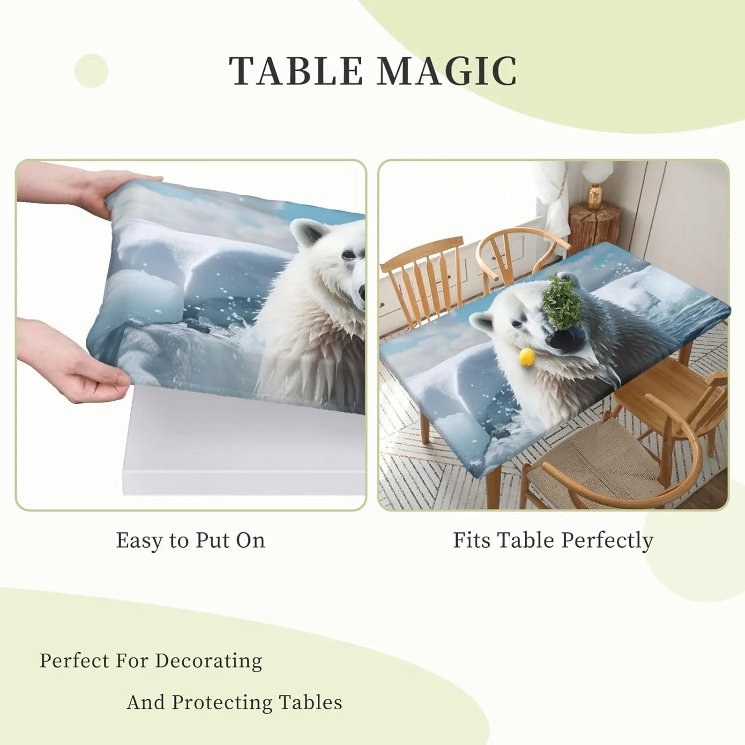 Rectangle Table Cover Waterproof Table Cloth 30"x60" Cool Animal White Polar Bear Table Cloths Tablecloth for Kitchen Wrinkle Free Tablecover for Dining Outdoor Camping Picnic