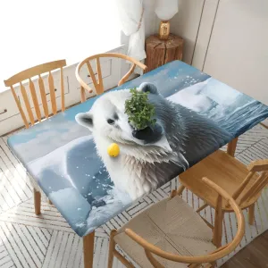 Rectangle Table Cover Waterproof Table Cloth 30"x60" Cool Animal White Polar Bear Table Cloths Tablecloth for Kitchen Wrinkle Free Tablecover for Dining Outdoor Camping Picnic