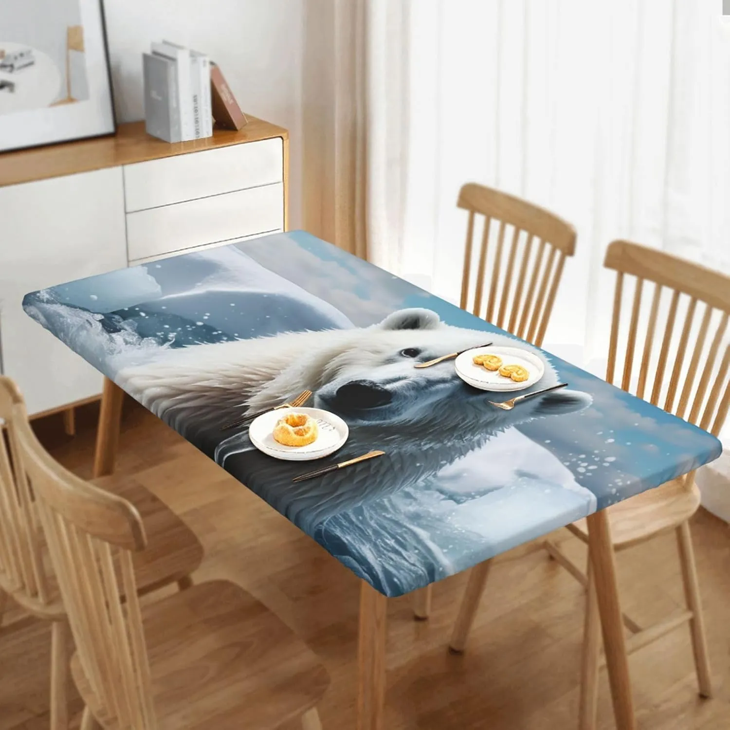 Rectangle Table Cover Waterproof Table Cloth 30"x60" Cool Animal White Polar Bear Table Cloths Tablecloth for Kitchen Wrinkle Free Tablecover for Dining Outdoor Camping Picnic