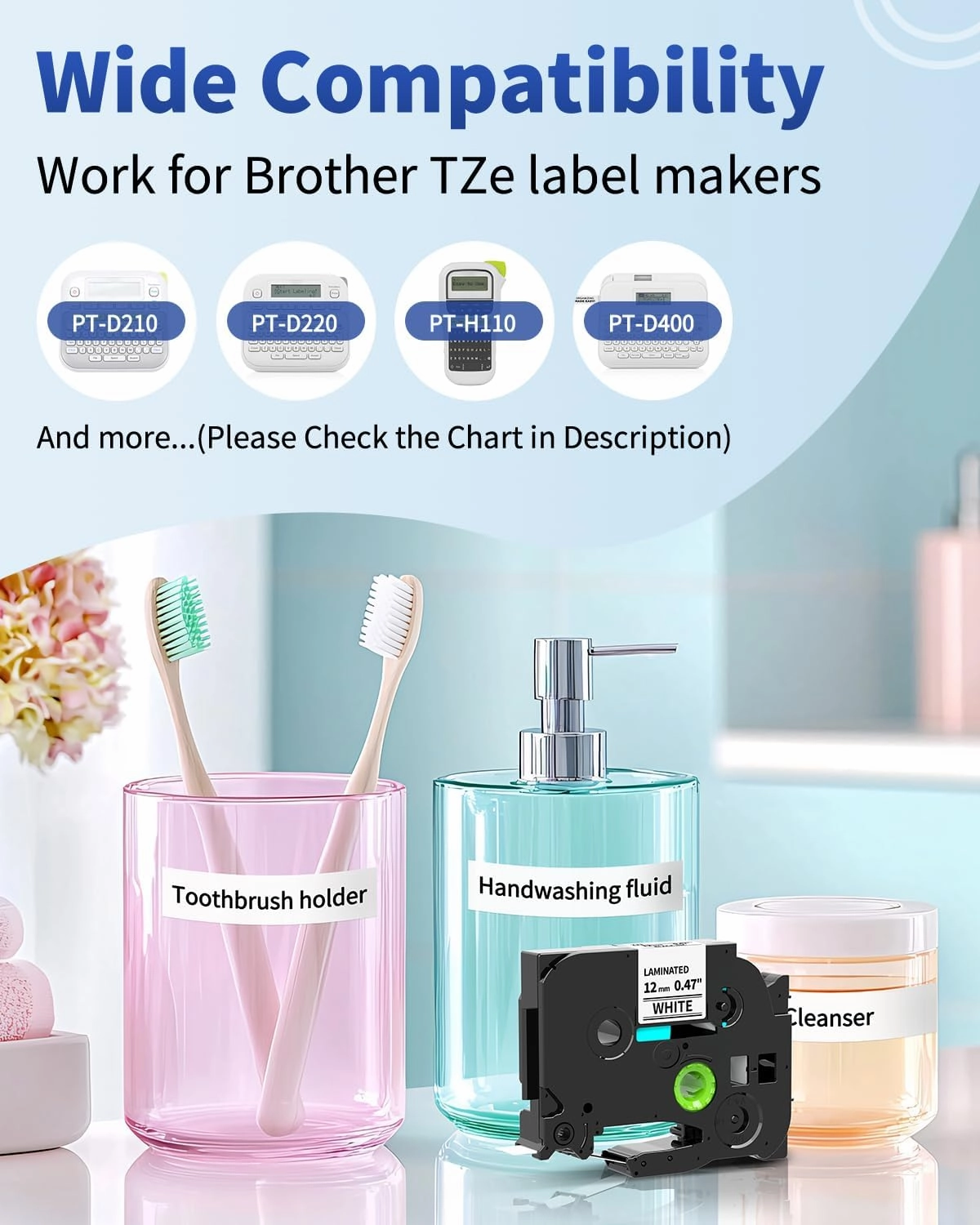 Replacement for Brother P-Touch Refill Tape TZe TZ Tape 12mm 0.47 Laminated White TZe-231 Compatible with Brother Label Maker Refills TZe231 AZe231 for PT-D210 D400 PTE110 PT-E560BTVP Edge, 10-Pack