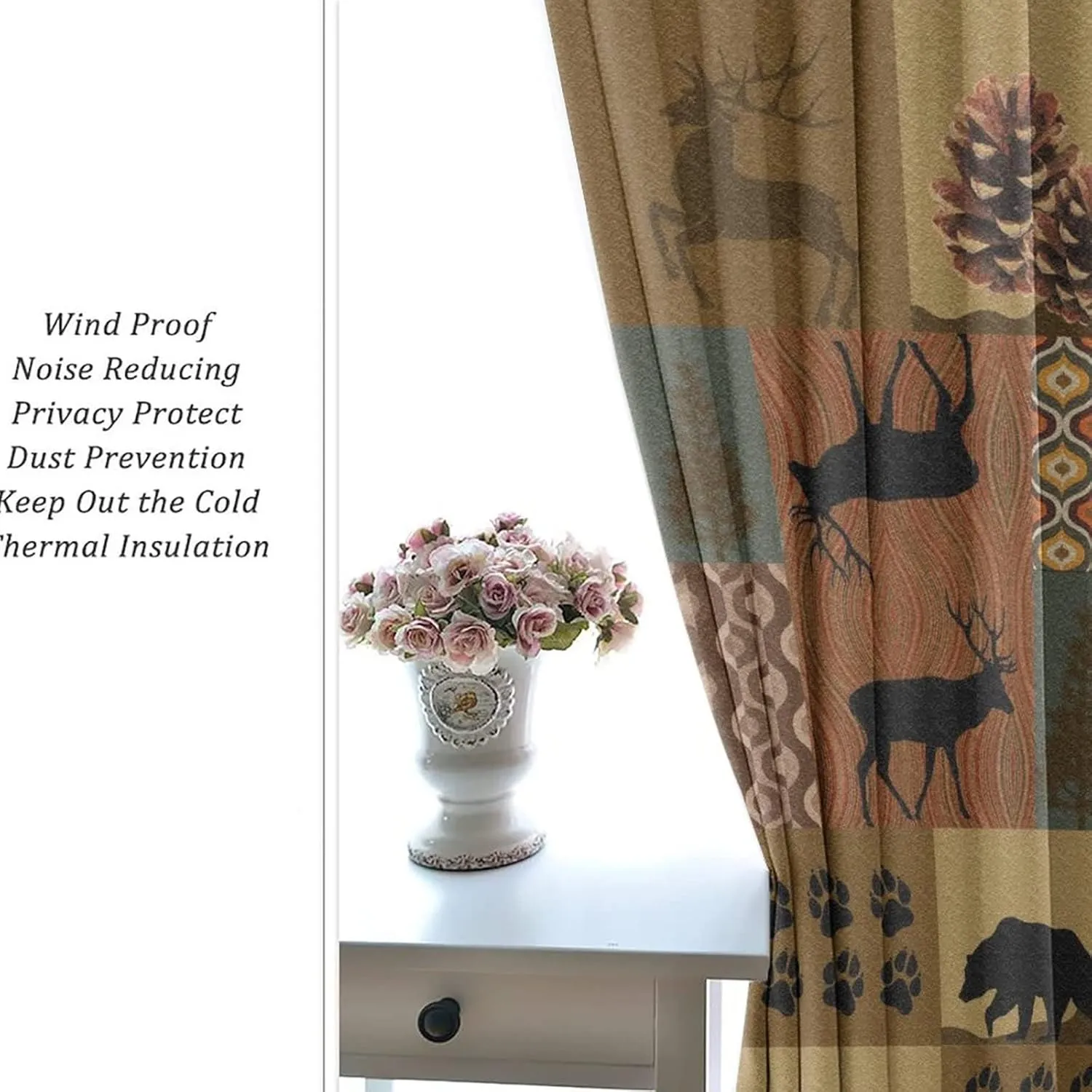 Retro Rustic Style Ultra Soft Premier Blackout Curtains,Deer Bear Leaf Tree Country Style FarmhouseThermal Insulated Bedroom Noise Reducing Patio Door Grommet Top,2 Panels 45L x 21W