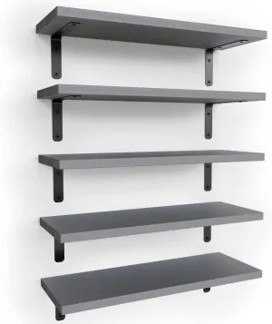 RICHER HOUSE Rustic Wood Bathroom Shelves Set of 5, Farmhouse Style Floating Shelf for Wall Décor, Hanging Shelves for Bedroom, Storage, Kitchen, Living Room - Gray