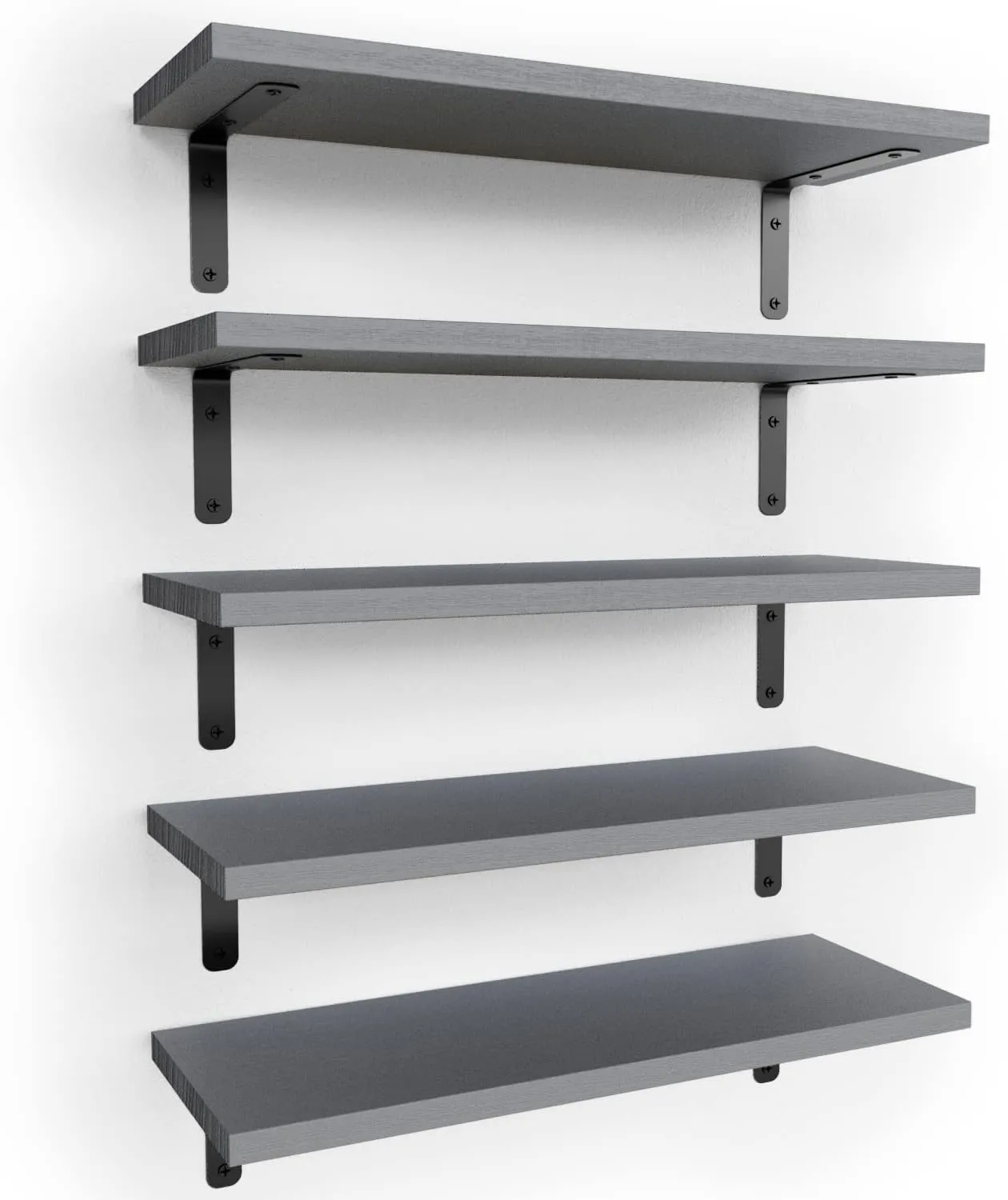 RICHER HOUSE Rustic Wood Bathroom Shelves Set of 5, Farmhouse Style Floating Shelf for Wall Décor, Hanging Shelves for Bedroom, Storage, Kitchen, Living Room - Gray