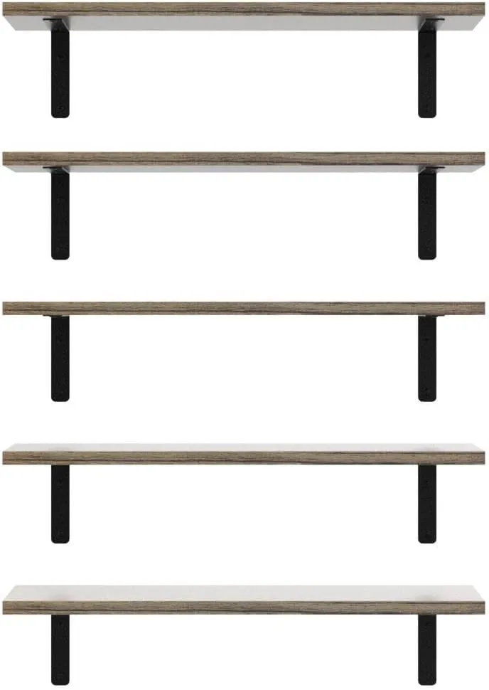 RICHER HOUSE Rustic Wood Bathroom Shelves Set of 5, Farmhouse Style Floating Shelf for Wall Décor, Hanging Shelves for Bedroom, Storage, Kitchen, Living Room - Gray